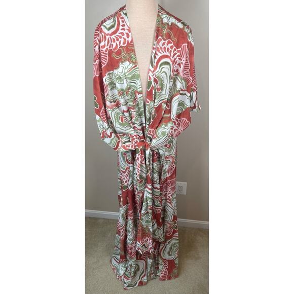 ANDREA IYAMAH Gamba Abstract Mushroom Red and Green Kimono Robe Maxi Dress - Picture 5 of 12